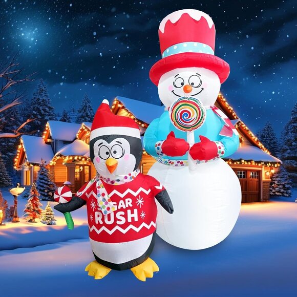 🆕6FT Christmas Inflatables Snowman Blow Up Penguin Lollipop Outdoor Decorations - Picture 3 of 9